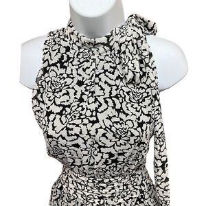 Banana Republic Dress Womens 2 White Floral Neck Tie Cinched Waist Bow Feminine